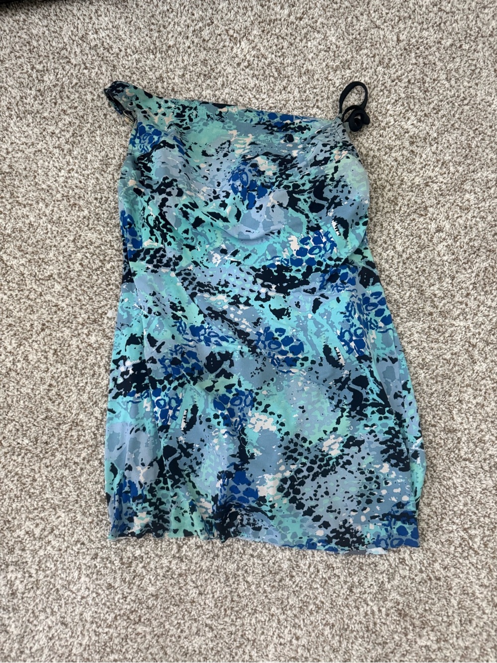 One-Shoulder Teal & Blue Print Women's Swim One-Piece